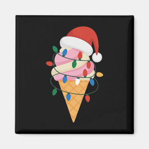Festive Ice Cream With Christmas Lights And Santa  Magnet