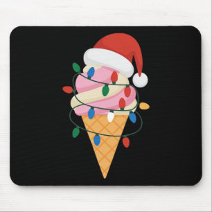 Festive Ice Cream With Christmas Lights And Santa Mouse Pad