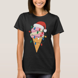 Festive Ice Cream With Christmas Lights And Santa  T-Shirt