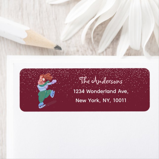 Festive Ice Skating Beagle Dog Red Return Address Label (Insitu)