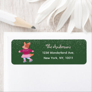 Festive Ice Skating Corgi Green Holiday Address Return Address Label