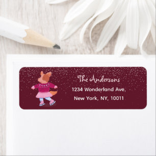 Festive Ice Skating Corgi Red Return Address Label
