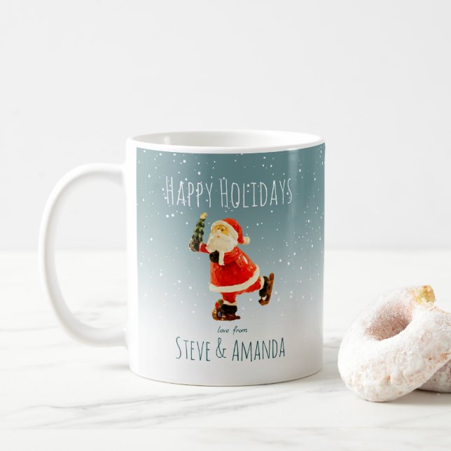Festive Ice Skating Santa – Personalized Coffee Mug (With Donut)