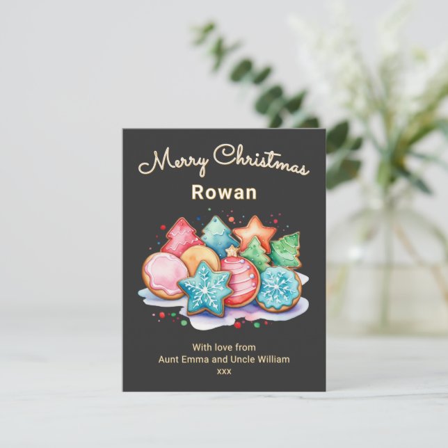 Festive Iced Cookies Personalised Merry Christmas Holiday Card (Standing Front)