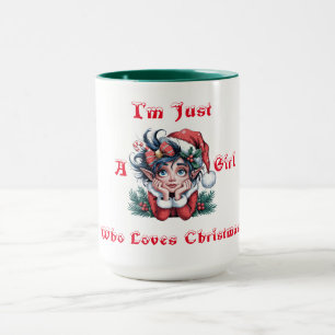 Festive "I'm Just a Girl Who Loves Christmas" Elf Mug