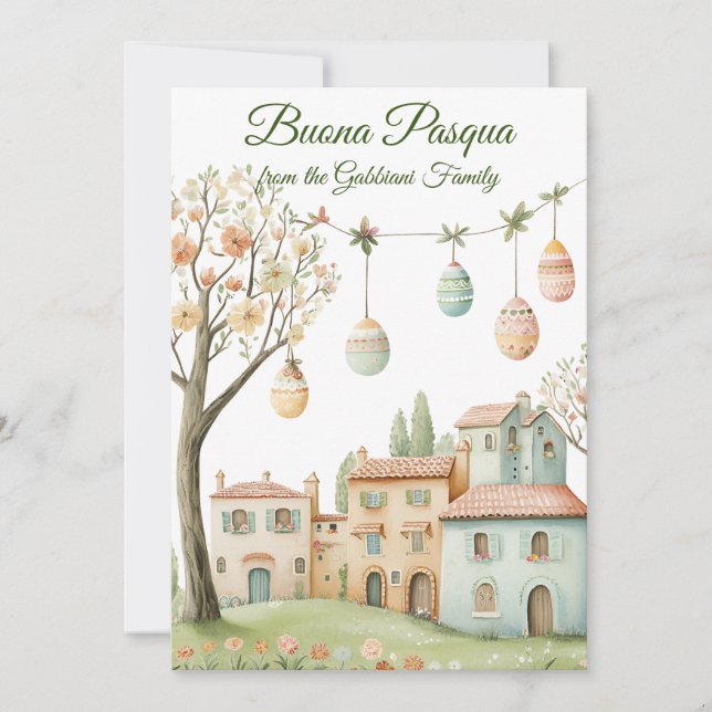 Festive Italian Village Easter Buona Pasqua  Holiday Card (Front)