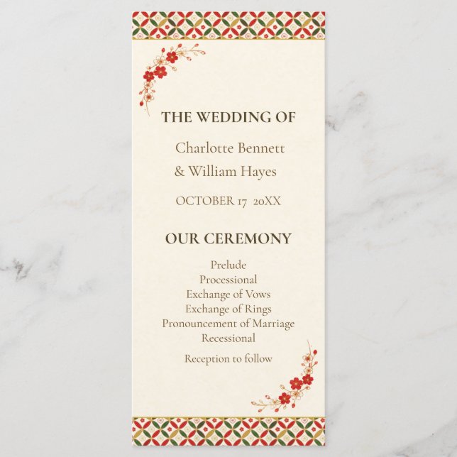 Festive Japanese Blossom Wedding Program (Front)