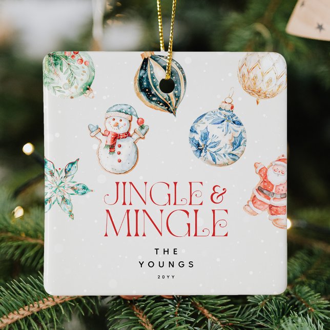 Festive Jingle & Mingle Personalised Christmas Ceramic Ornament (Creator Uploaded)