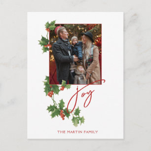 Festive Joy Calligraphy Script, Holly & Photo Postcard