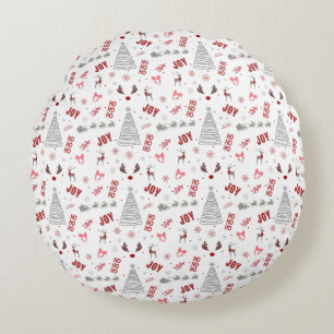 Festive Joy Christmas – Santa, Reindeer & Ho Ho Ho Round Cushion