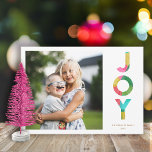 Festive JOY Colourful Paper Christmas Trees Photo Holiday Card<br><div class="desc">This fun, bright Christmas holiday photo card features colourful typography reading, "JOY." It's designed with a tissue paper look, and the back contains a matching tissue paper Christmas trees design. The tissue paper is overlapped and has a decoupage look. This playful card evokes a sense of laughter, love, and childhood...</div>