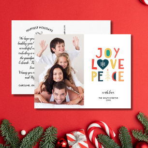 Festive Joy, Love, Peace, Family Photo Christmas Postcard