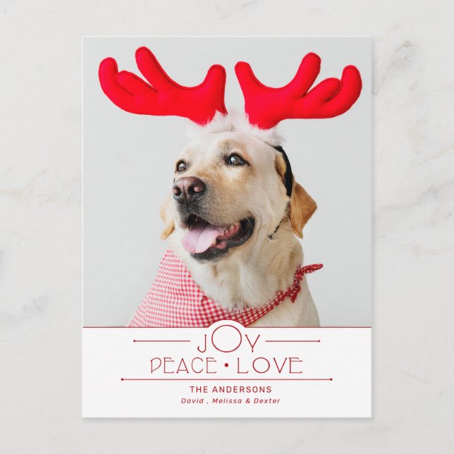 Festive Joy Peace Love Red Plaid Photo Postcard (Front)