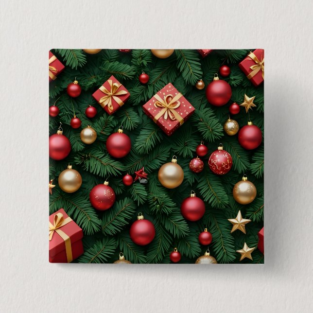 "Festive Joy — Red & Gold Christmas Magic" 15 Cm Square Badge (Front)
