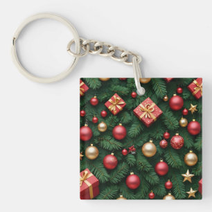 "Festive Joy — Red & Gold Christmas Magic" Key Ring