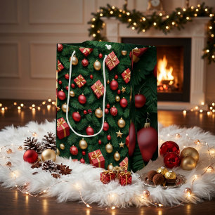 "Festive Joy — Red & Gold Christmas Magic" Medium Gift Bag