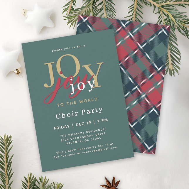 Festive Joy to the World Choir Party Invitation (Available in both printed and instant download digital formats.)