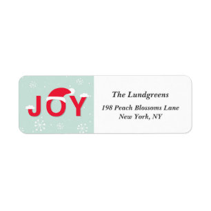 Festive Joy Typography with Santa Hat Holiday Return Address Label