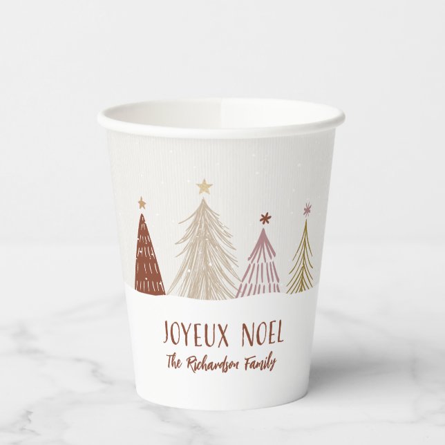 Festive Joyeux Noel Christmas Holiday Elegant Pape Paper Cups (Left)