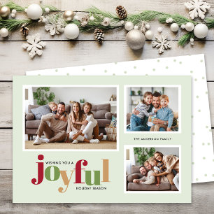 Festive Joyful 3 Photo Christmas Holiday Card