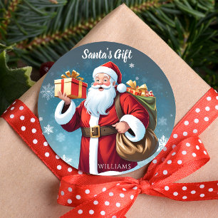 Festive Joyful Santa’s Gift Christmas Holiday Classic Round Sticker