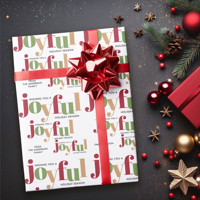 Festive Joyful Typography Colourful Christmas Wrapping Paper (Creator Uploaded)