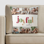 Festive Joyful Typography Multi Photo Christmas Cushion<br><div class="desc">This cheerful Christmas throw pillow with the word "Joyful" appearing in vibrant red,  green,  and gold,  is designed in a playful style. This festive holiday pillow offers 6 square photos and custom text for you to personalise with your favourite photos and name.</div>