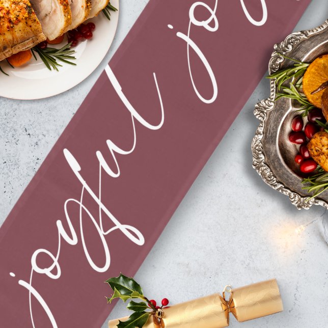 Festive Joyful White Calligraphy Burgundy Long Table Runner (Creator Uploaded)