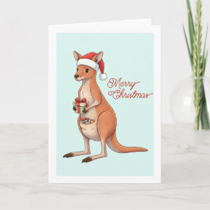 Festive Kangaroo With Santa Hat Christmas Holidays Card