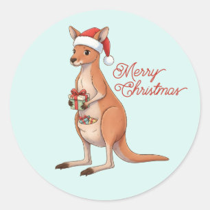 Festive Kangaroo With Santa Hat Christmas Holidays Classic Round Sticker