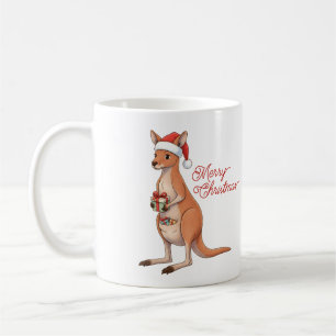 Festive Kangaroo With Santa Hat Christmas Holidays Coffee Mug