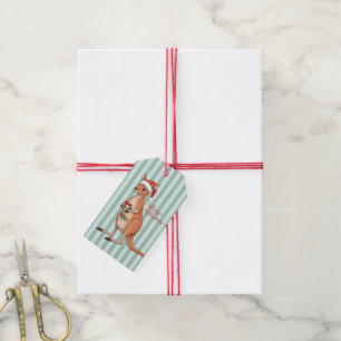 Festive Kangaroo With Santa Hat Christmas Holidays Gift Tags