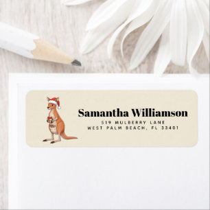 Festive Kangaroo With Santa Hat Christmas Holidays Return Address Label