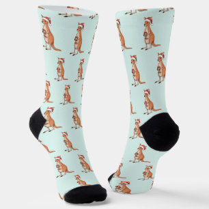 Festive Kangaroo With Santa Hat Christmas Holidays Socks