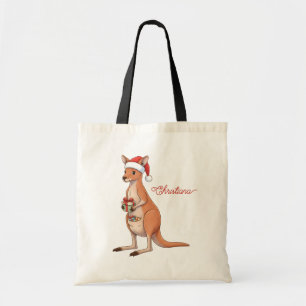 Festive Kangaroo With Santa Hat Christmas Holidays Tote Bag