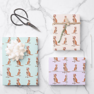 Festive Kangaroo With Santa Hat Christmas Holidays Wrapping Paper Sheet