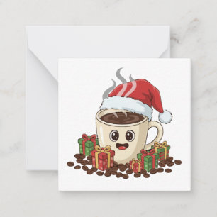 Festive Kawaii Christmas Coffee Santa Hat Card