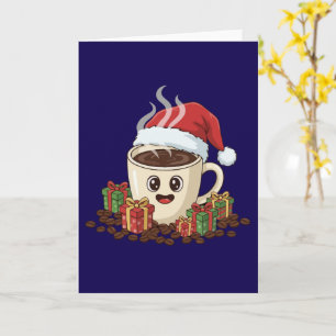 Festive Kawaii Christmas Coffee Santa Hat Card