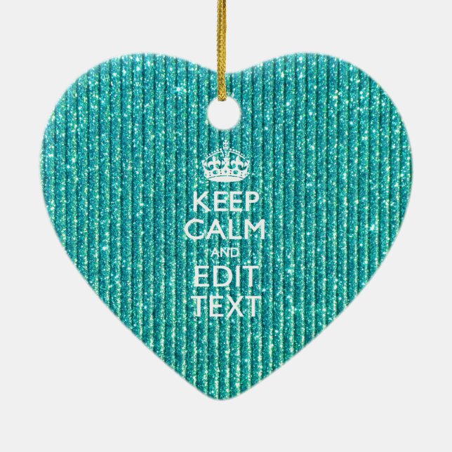 Festive Keep Calm Have Your Text Turquoise Ceramic Tree Decoration (Back)