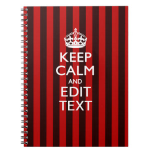 Festive Keep Calm Your Text on Red Stripes Notebook
