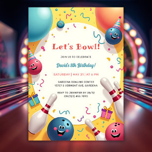 Festive Kids Bowling Themed Birthday Party Invitation