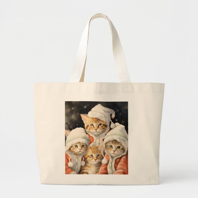 Festive Kitties Large Tote Bag (Front)