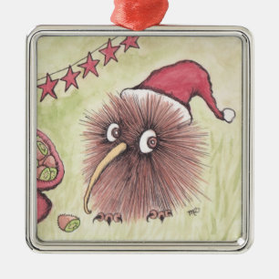Festive Kiwi Bird Santa Metal Tree Decoration