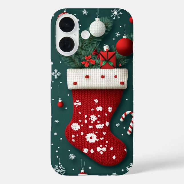 Festive Knitted Christmas Stocking Red Green Case-Mate iPhone Case (Back)