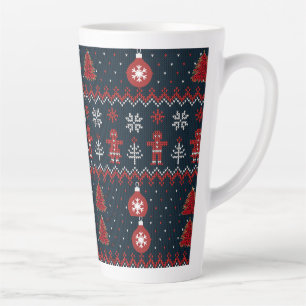 Festive knitted ginger bread and snow flakes latte mug