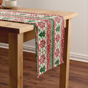 Festive Knitted-Pattern with Stars Short Table Runner