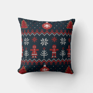 Festive Knitted Snowflakes gingerbread pattern  Cushion