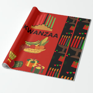 Festive Kwanzaa Design with Kinara, Fruits, and Gi Wrapping Paper