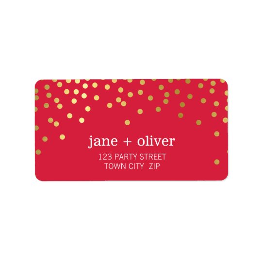 FESTIVE LABEL modern confetti spots gold foil red Address Label