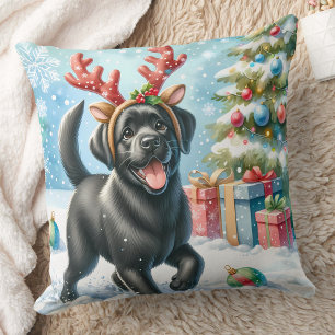 Festive Labrador Retriever Dog Christmas Puppy  Cushion